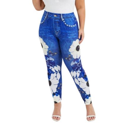 Plus Größen Floral Schmetterling Druck Jeans