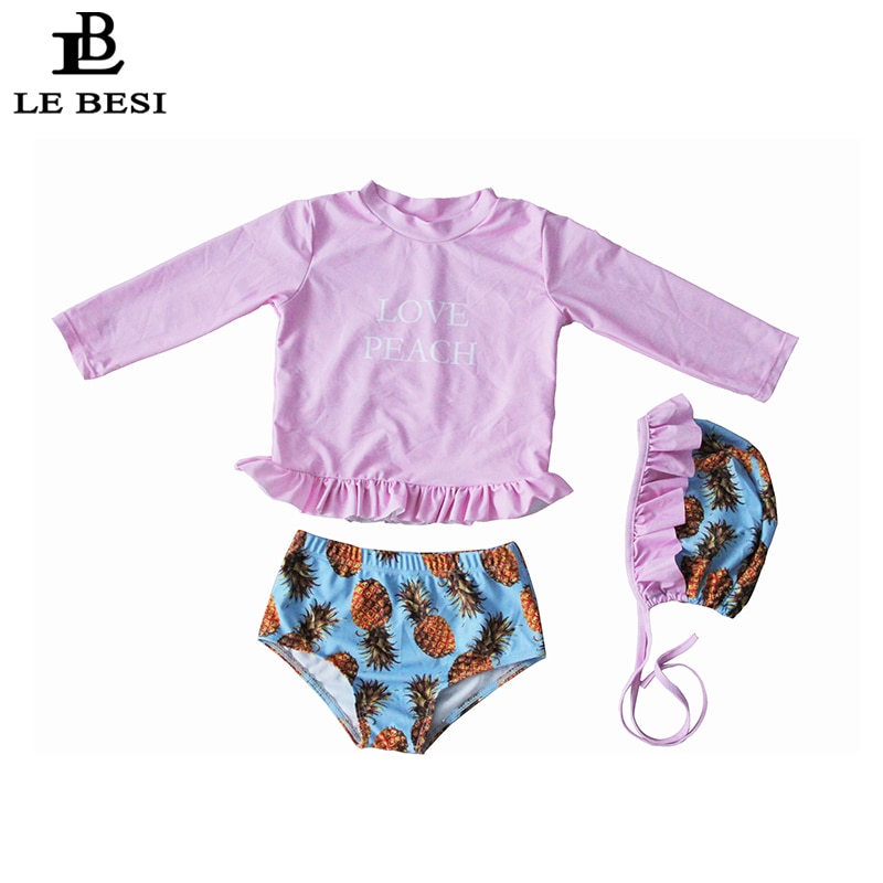 Kinder Bademode Badeanzug Ananas Beachwear mit Badekappe Langarm – Bild 6