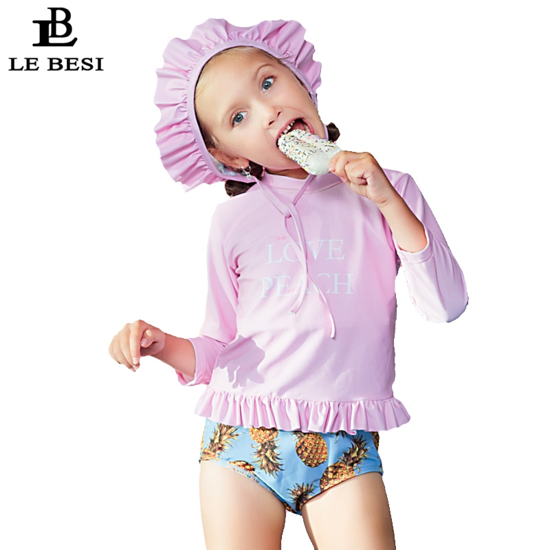 Kinder Bademode Badeanzug Ananas Beachwear mit Badekappe Langarm